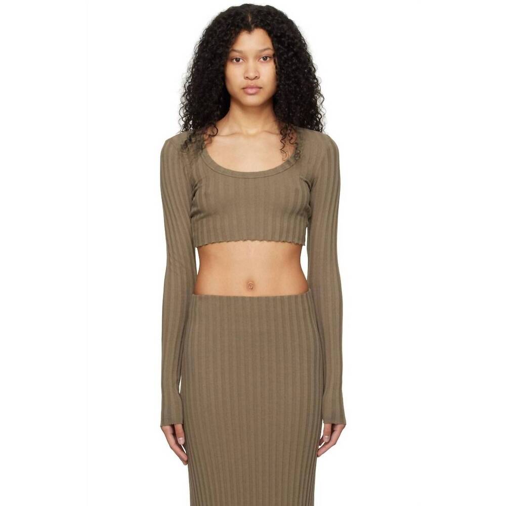NEW COTTON CITIZEN capri crop long sleeve top in dark chai